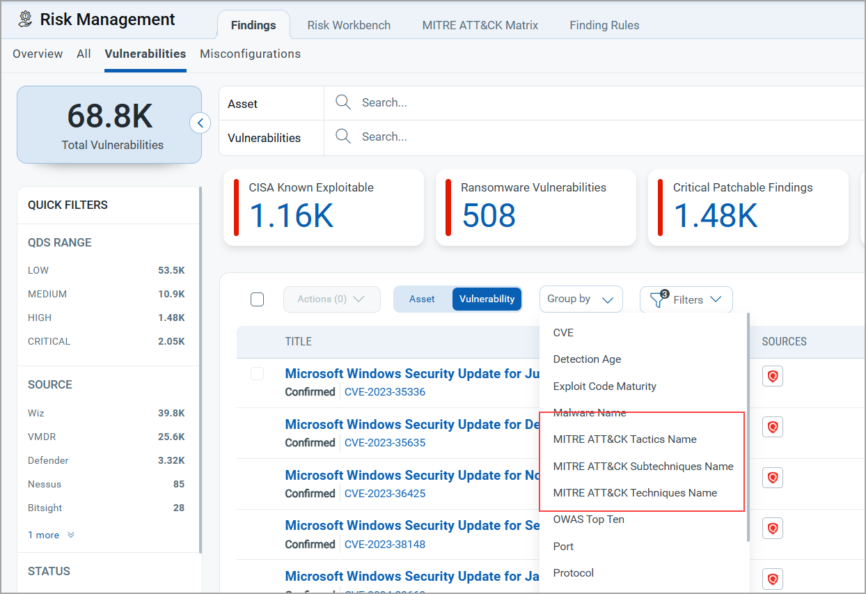 View lists all three types of MITRE.